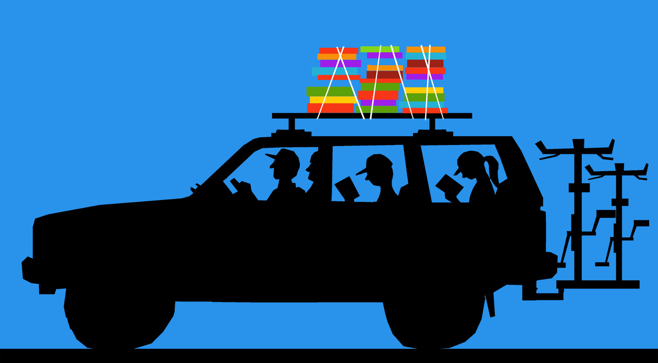 Illustration: a car loaded with books
