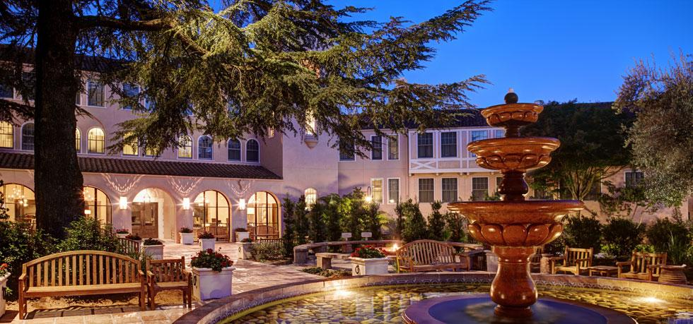 The Fairmont Sonoma Mission Inn & Spa courtyard at dusk